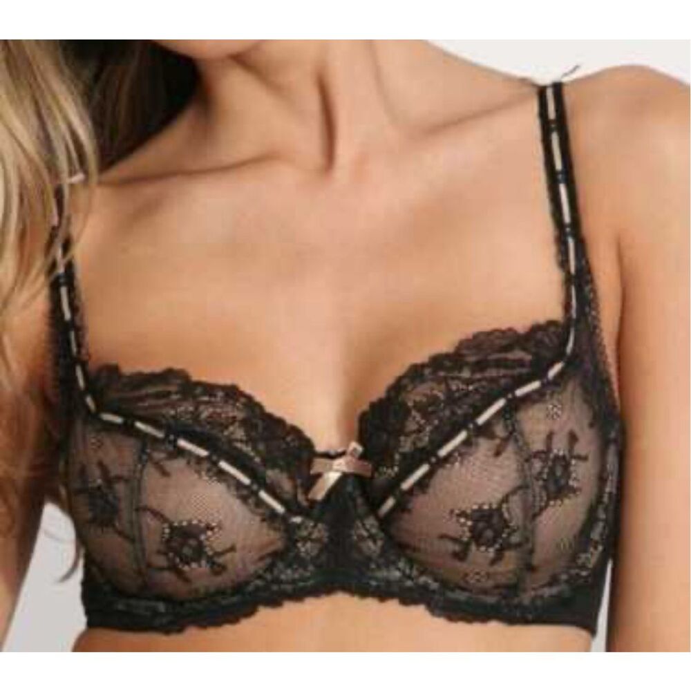 NWT Elle Macpherson Intimates Artistry Jet Contour Bra Black Lace‎ Size 34DD